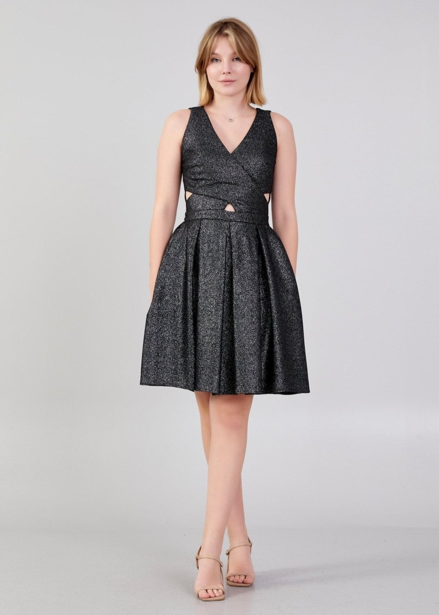 Gaiia Shimmer Knee Length Dress With Waist Cut - Golden - GAIIA